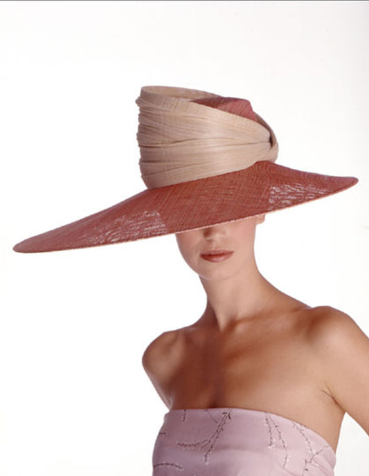 Asymmetric hat with turban trim