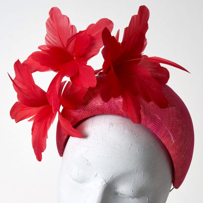 Sinemay band with feather flowers